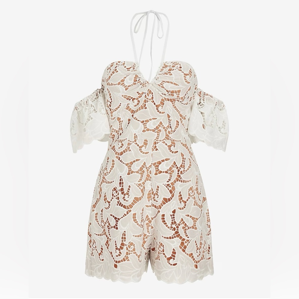 Express Embroidered Crochet Off The Shoulder Halter Romper Size Large New